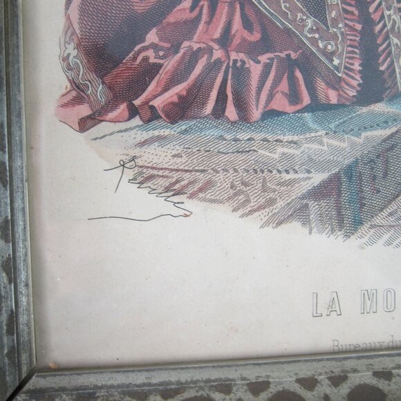 Antique Victorian Deep Picture Frame Wood Gilt La Mode Paris Print in Glass 16" - Picture 8 of 15